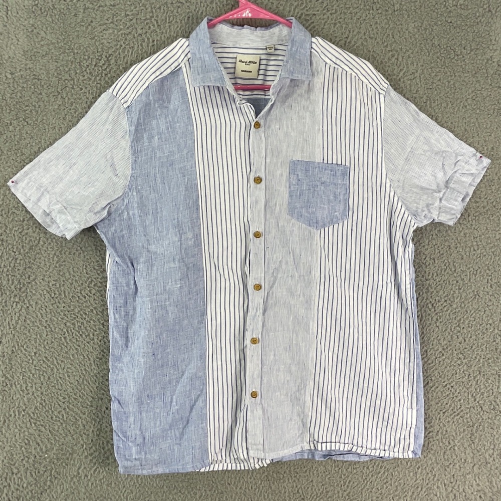 Murano Baird McNutt Linen Shirt Mens XL Blue White Striped Colorblock Button Up